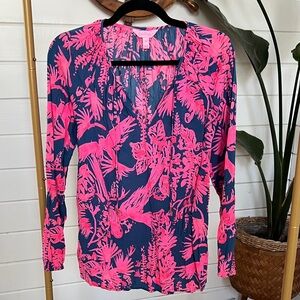 Lilly Pulitzer Pink and Navy Floral Blouse